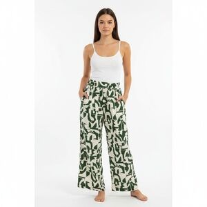 Universal Standard Linen Blend Wide Leg Pant Green Print Size 4XS / 0-00 New